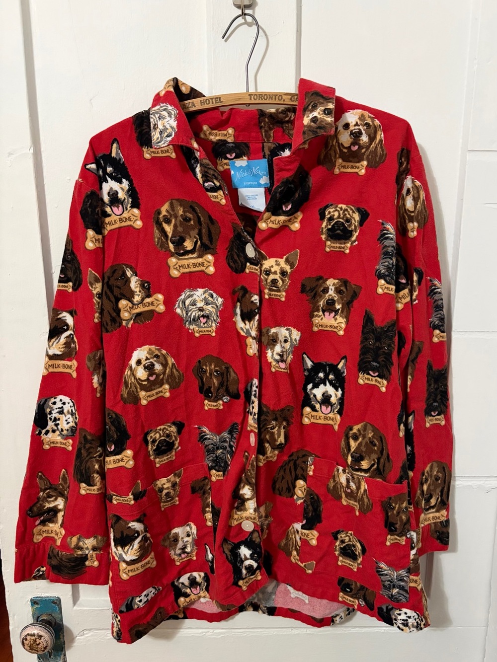 Nick & Nora Flannel Pajama Button-Down Dog Breeds Milk Bone